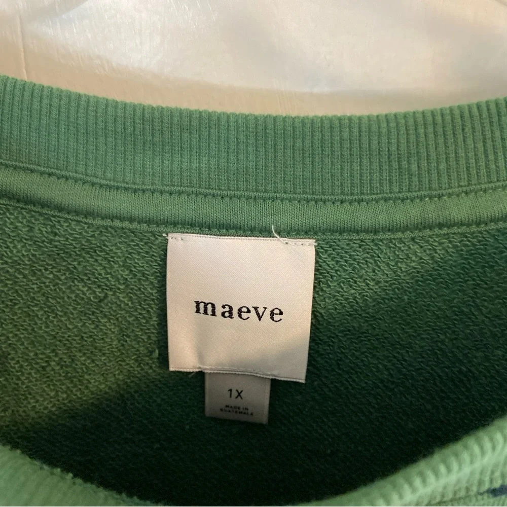 Maeve Sketchy Floral Sweatshirt Women’s 1X Green & Blue Allover Printed Crew - Picture 6 of 8